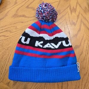 Kavu Blue and Red Knit Pom Beanie Hat Toque